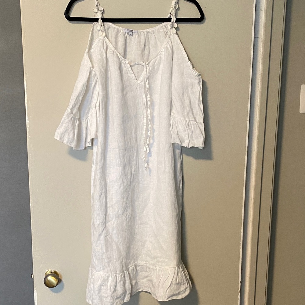 Elegant White Cold Shoulder Dress 100% linen
